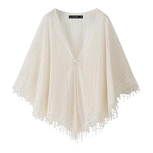 拉夏贝尔/La Chapelle国风外搭旗袍开衫女夏季新中式流苏斗篷披肩