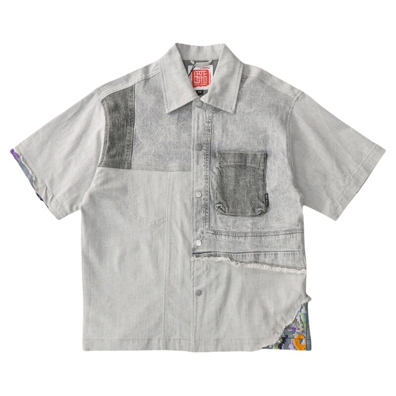 ABLEJEANS宽牛仔短袖衬衫国风