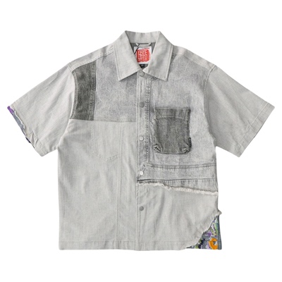 ABLEJEANS宽牛仔短袖衬衫国风