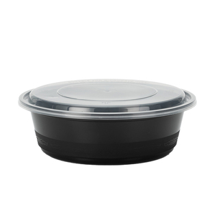 Y350/700/900ml美式圆形打包盒一次性餐盒黑色外卖碗带盖快餐饭盒
