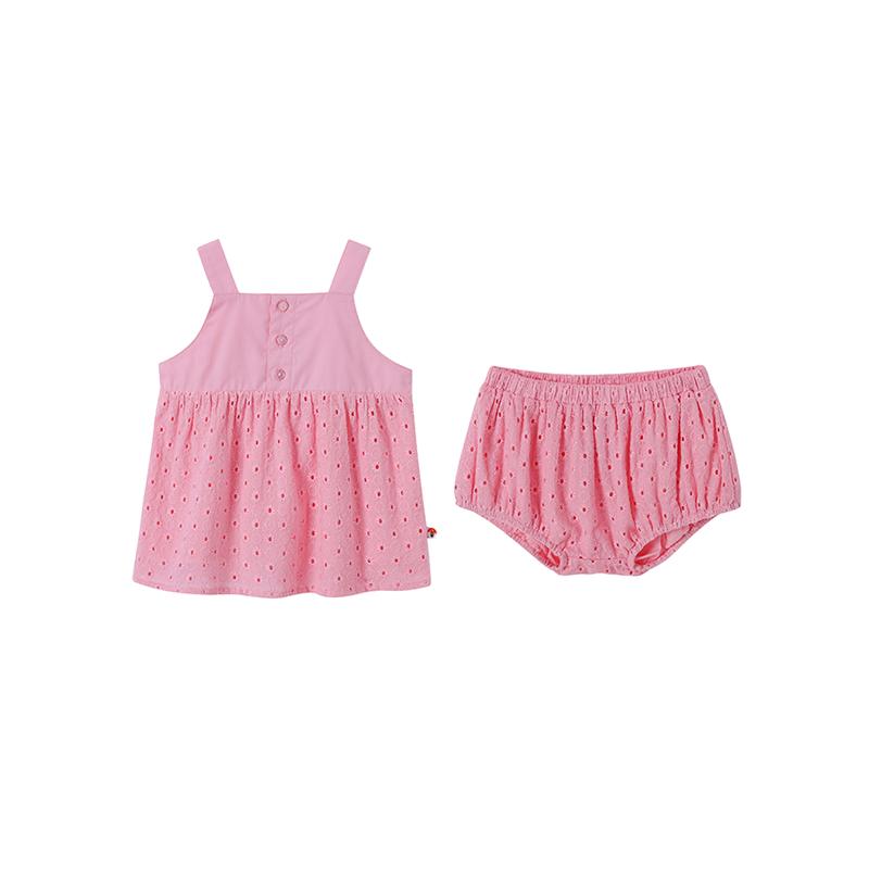vauva女宝宝连衣裙套装夏季爆款裙子婴幼儿哈衣爬服粉红色吊带裙
