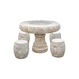 石桌石凳庭院一套户外天然汉白玉圆桌子新中式仿古做旧家用石茶台