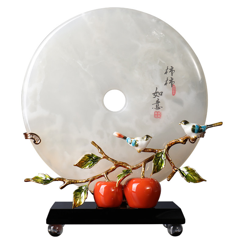 汉时珐琅彩玉石平安扣高档摆件