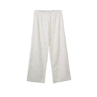 【正确版】新款法式梅丁同款棉立体花瓣刺绣蕾丝花边阔腿长裤女潮