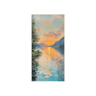 日出东方入户玄关装饰画山水风景手绘油画走廊过道挂画正对门壁画