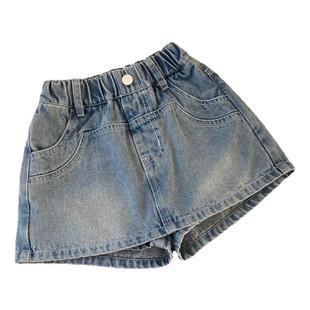 女童短裤2025夏季新款韩版牛仔假两件薄款童装夏装女宝宝牛仔裙裤