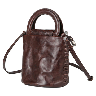 漫色真皮水桶包女头层植鞣头层牛皮复古小众设计手提单肩斜挎小包