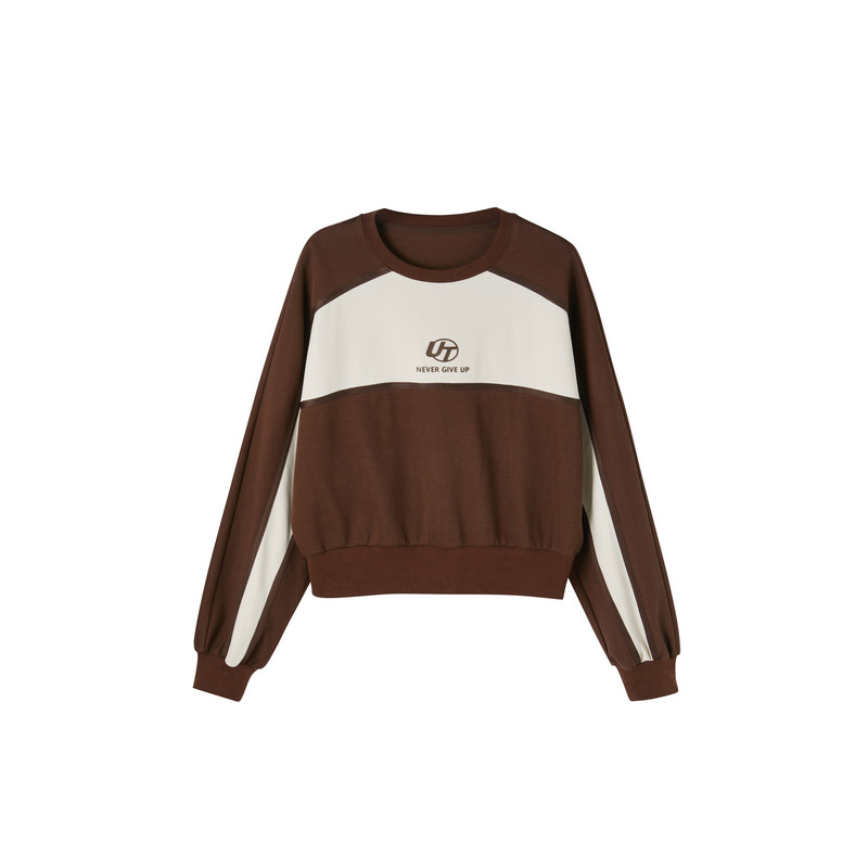 U/TI拼色廓形撞色卫衣女立体感短款长袖棉感上衣尤缇2024春季新款