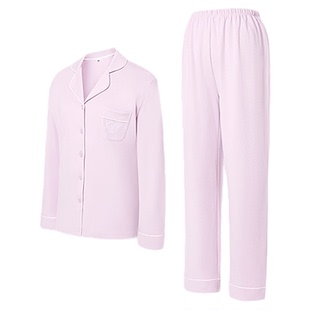 爱美丽纯棉翻领简约家居服女2025秋季新款长袖宽松可外穿睡衣套装