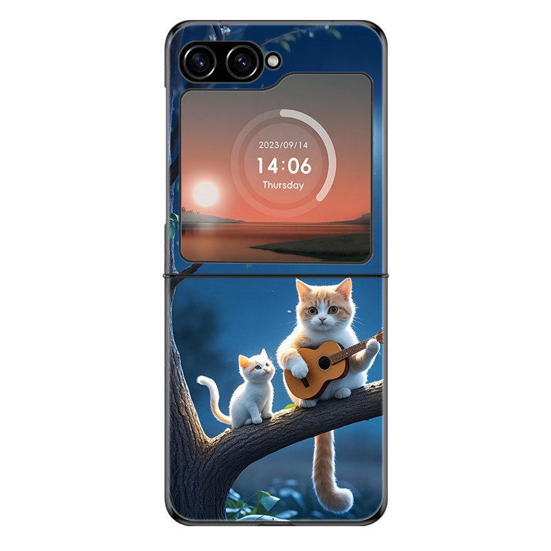 适用三星ZFlip6手机壳ZFlip7FE折叠W25Flip新款防摔保护套文艺小猫玩吉他可爱个性创意网红高级感硬壳男女潮