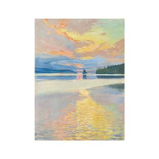 北欧名画艾克塞利加仑卡勒拉鲁奥韦西湖上 日落 装饰画打印画芯