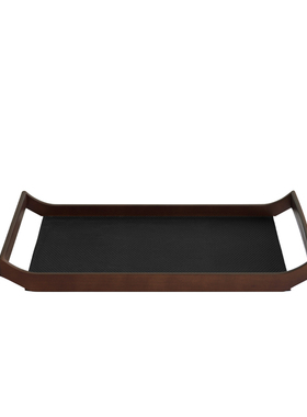 聞其 中式实木手提托盘皮革轻奢客厅茶室酒店复古桌面收纳摆件