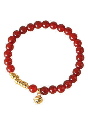 天然玛瑙手链女款本命年转运礼物简约百搭复古饰品红色手串水晶