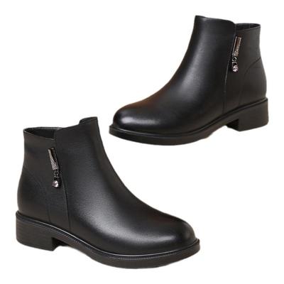 红蜻蜓单靴平跟休闲真皮女短靴