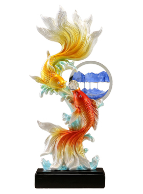 招财年年有余锦鲤流沙画摆件