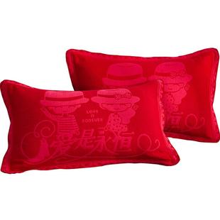 结婚枕套一对全棉喜庆大红色两只2025新款龙凤新娘陪嫁枕芯枕头套