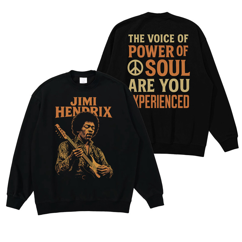 JIMI HENDRIX摇滚乐队数码直喷复古人像印花宽松圆领卫衣