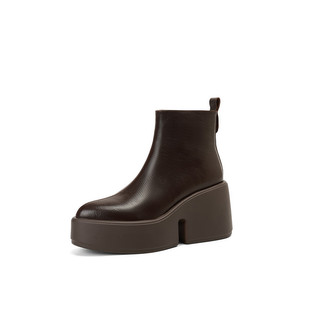 厚底短靴女2024新款超高跟防水台马丁靴显瘦复古坡跟圆头真皮短靴