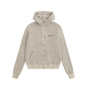 ATRY美式连帽卫衣女春季新款休闲复古慵懒高级感开衫条纹短款外套