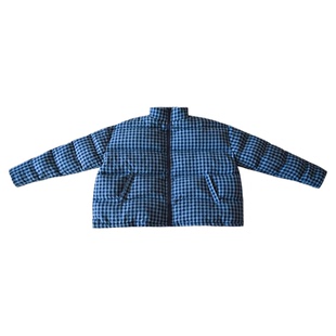 H AND E 原创童装25冬季保暖加厚蓝格子立领面包棉服外套女童亲子