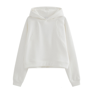 短款连帽白色卫衣女小个子秋冬新款加绒加厚宽松休闲韩系套头上衣
