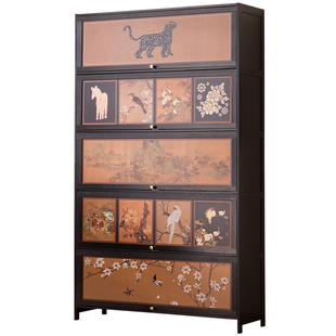 中古风书柜多层转角书架落地置物架子客厅储物柜飘窗收纳柜餐边柜