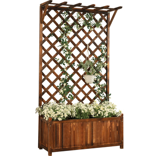户外庭院防腐木花架阳台落地式网格爬藤架子装饰室外实木隔断花箱