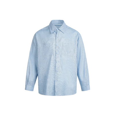 美式蓝白条纹长袖衬衫