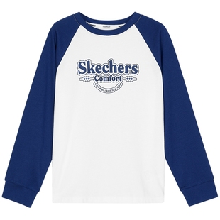 斯凯奇outlets童装儿童春秋新款上衣百搭圆领休闲针织长袖T恤衫