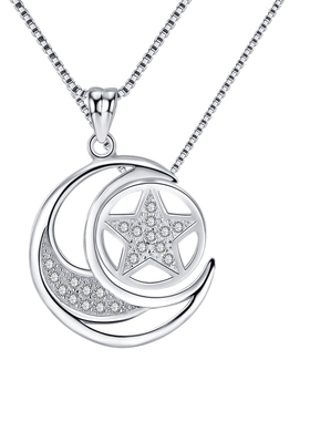 纯正s925纯银镀白金月亮项链吊坠