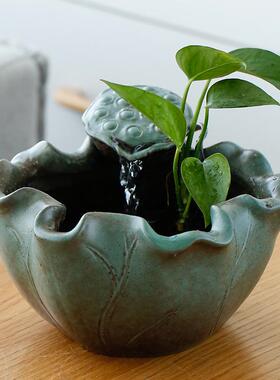 新中式陶瓷简约小型流水招财摆件喷泉水循环办公室客厅桌面装饰品