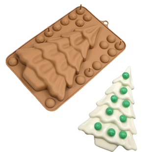 圣诞节6连圣诞树巧克力蛋糕硅胶模具蝴蝶结拐杖软糖模具糖果烘焙