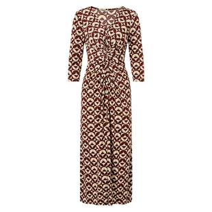 马天奴2026春夏新款红色印花V领收腰长袖连衣裙子长裙法式气质女