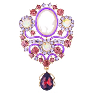 法式复古宫廷风紫水晶水滴吊坠胸针气质优雅百搭衬衣领口别针胸花