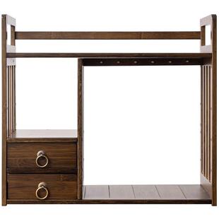 楠竹博古架创意文房四宝收纳架毛笔挂架三层毛笔架置物架多功能案头简约大号博古架实木放置笔架书房桌面摆件