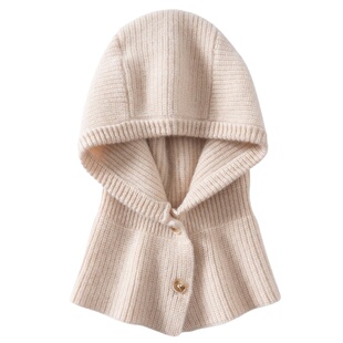 儿童款100%纯山羊绒儿童帽子围脖一体帽男女孩休闲冬季保暖针织帽