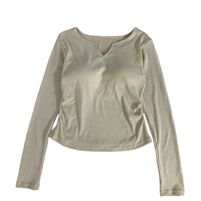 磨毛v领打底衫白色内搭女上衣