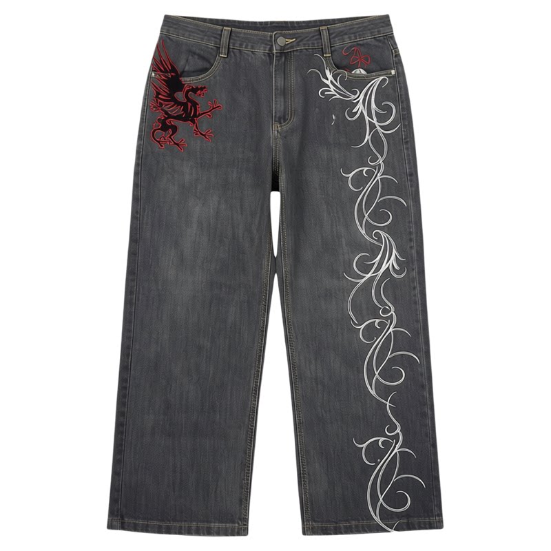 复古款宽松刺绣牛仔裤American vintage baggy embroidered jeans