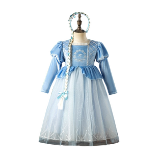Hi！Fish灰姑娘公主裙女童冰雪奇缘爱莎长袖生日艾莎儿童连衣裙子