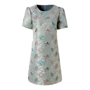 海青蓝新中式国风连衣裙夏季新款重工蝴蝶绣花遮肉显瘦短袖A字裙