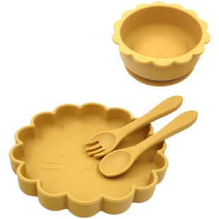 宝宝食品级硅胶辅食碗餐盘叉勺 儿童餐具套餐 婴儿吸盘防摔餐具