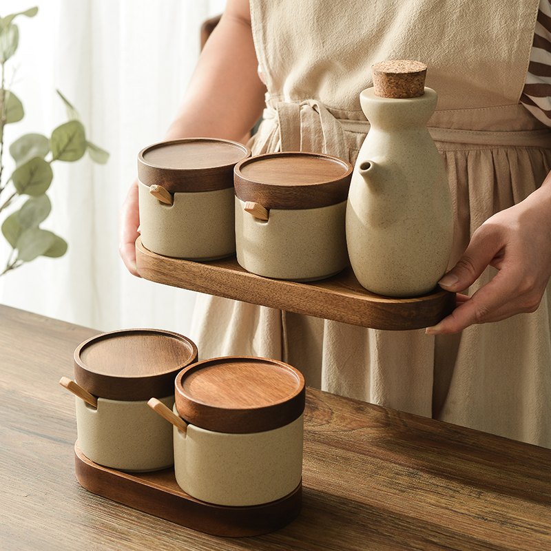 日式调味罐高颜值油壶厨房不挂油调料罐陶瓷调料盒食盐罐带盖