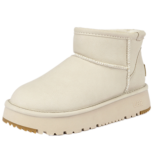 【冰川熔岩】UBZ防水厚底雪地靴女2025新款 白色皮面防滑加绒棉鞋