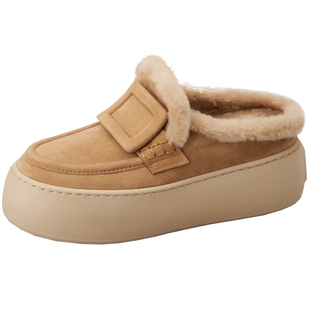 毛毛拖鞋女包头厚底方扣穆勒鞋一脚蹬勃肯羊毛半拖百搭外穿懒人鞋