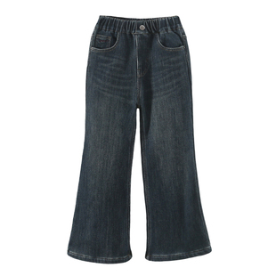 女童裤子春秋款儿童直筒牛仔裤春装2026新款中大童微喇加绒阔腿裤