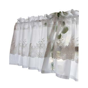 小窗帘短窗免打孔半截帘蕾丝纱帘隔断帘白色刺绣半帘厨房装饰短帘