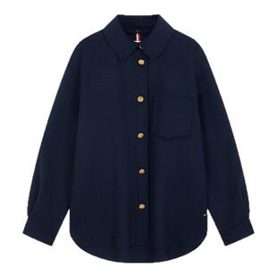 Tommy秋冬女羊毛混纺休闲通勤金扣中长翻领毛呢大衣外套节日礼物