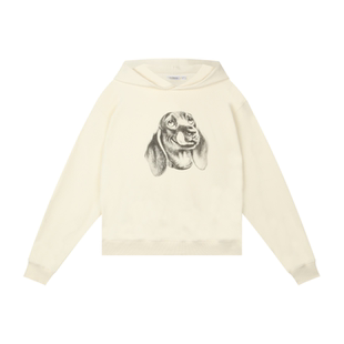 WassupHouse 写实腊肠犬印花插袋短宽连帽卫衣