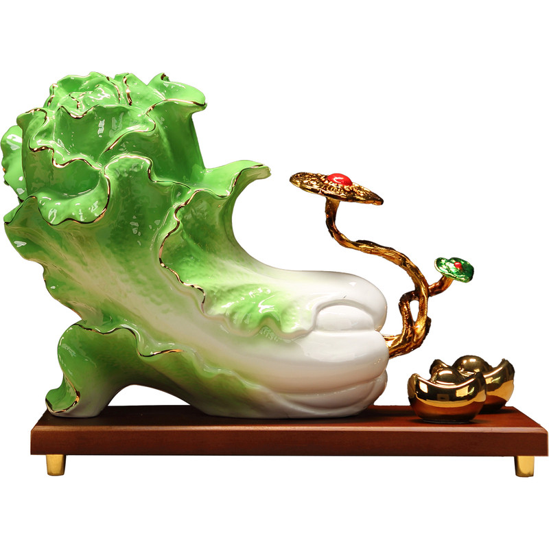 百财如意珐琅彩陶瓷白菜摆件