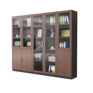 木质带锁带玻璃门办公室柜子档案储物柜收纳a4文件资料柜背景书柜